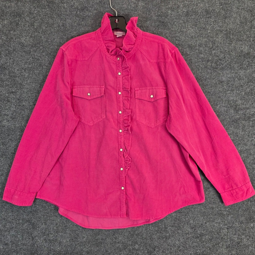 Sundance Ombeline Corduroy Shirt XL Red Plum Pearl Snap Ruffle Western Boho 90s